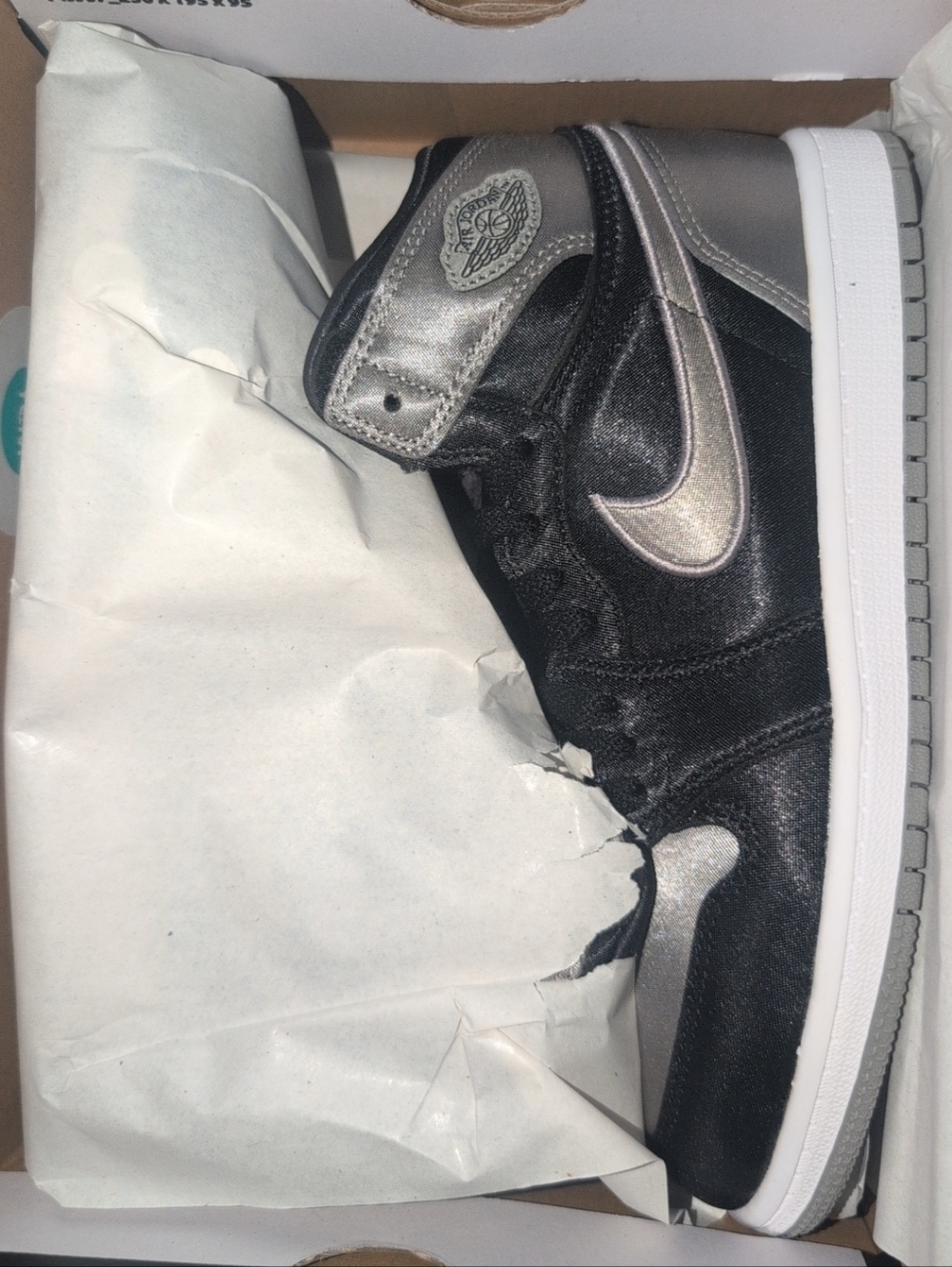 Nike Air Jordan 1 High OG PS Satin Shadows- Black & Metallic Silver Size 3Y